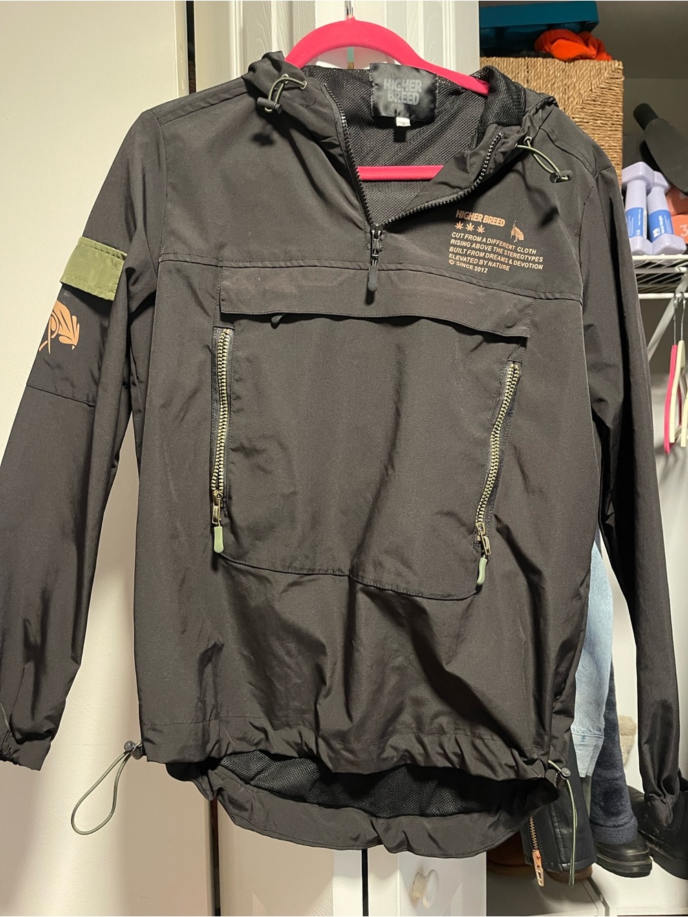 Higher Breed Black Anorak Pullover Jacket with Olive Accents